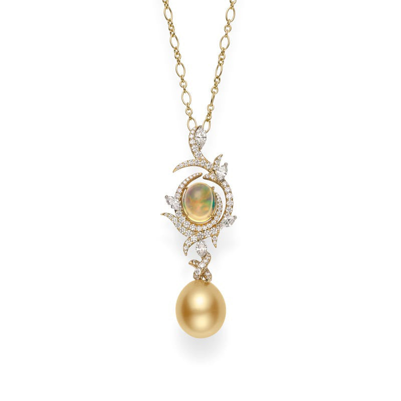 Golden South Sea Pearl and Opal Pendant Mikimoto