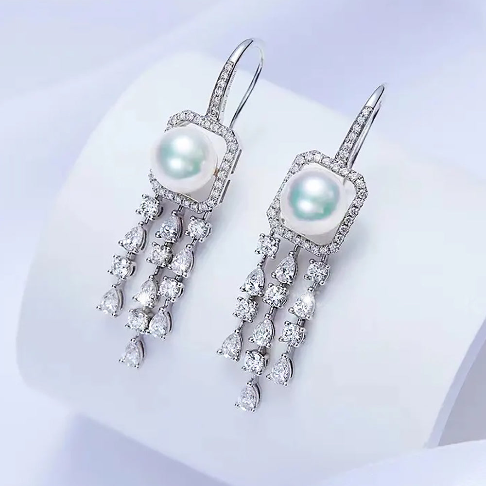 Kyllonen Akoya Pearl and Diamond Dangle Earrings
