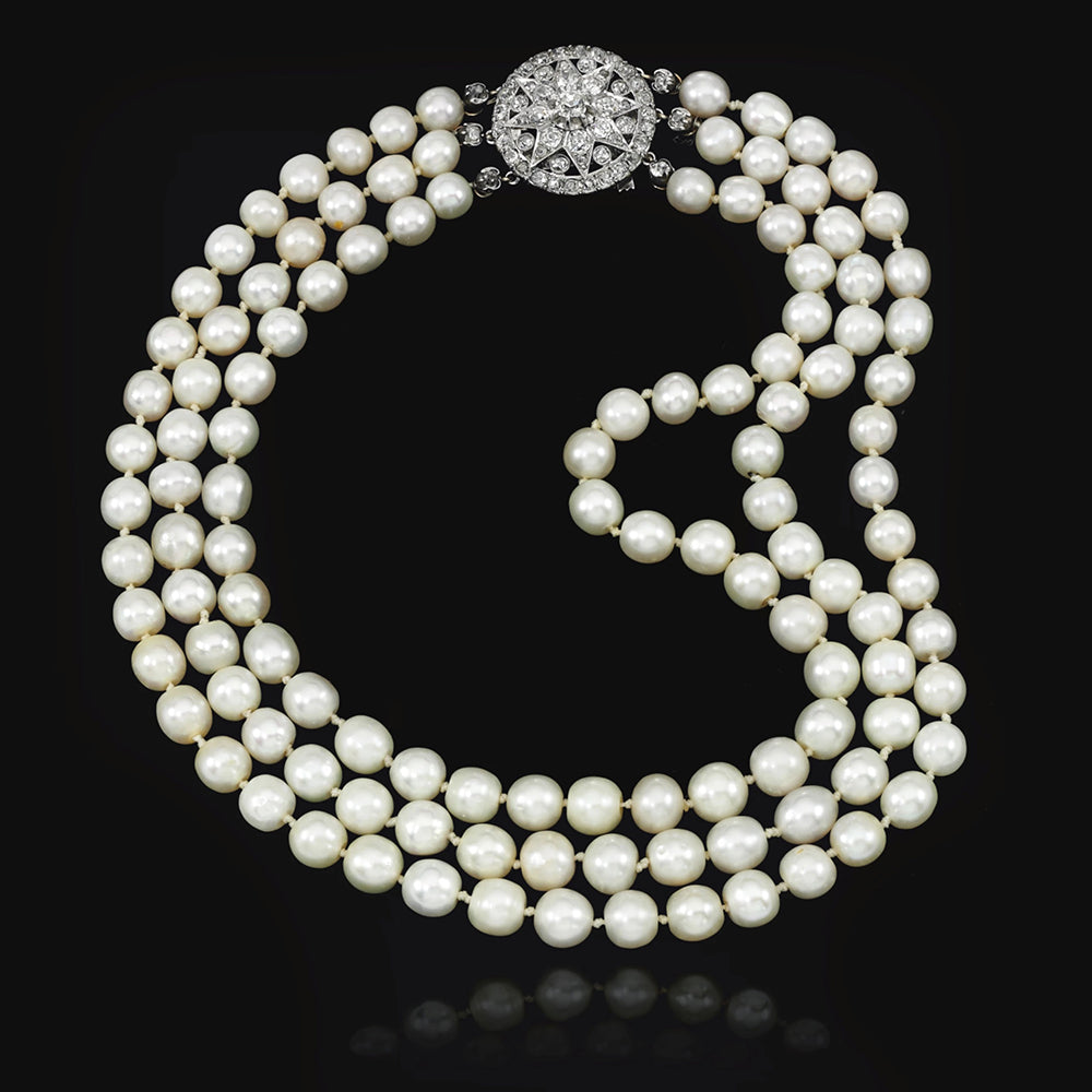 Top 10 Most Expensive Pearls Ever Sold: Marie Antoinette Three-Strand Pearl and Diamond Necklace