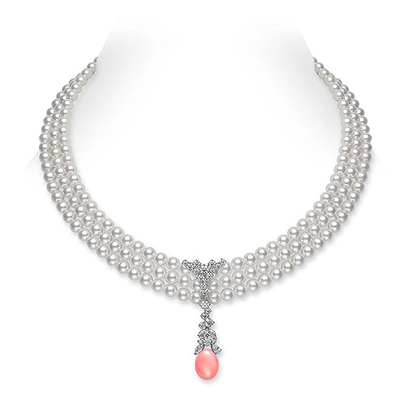 Pure Inspiration: Japanese Akoya Pearl, Diamond and Pink Conch Pearl Necklace, 5.0-5.0mm, 3.54cttw approx., 18K Gold, Pearls by Mikimoto