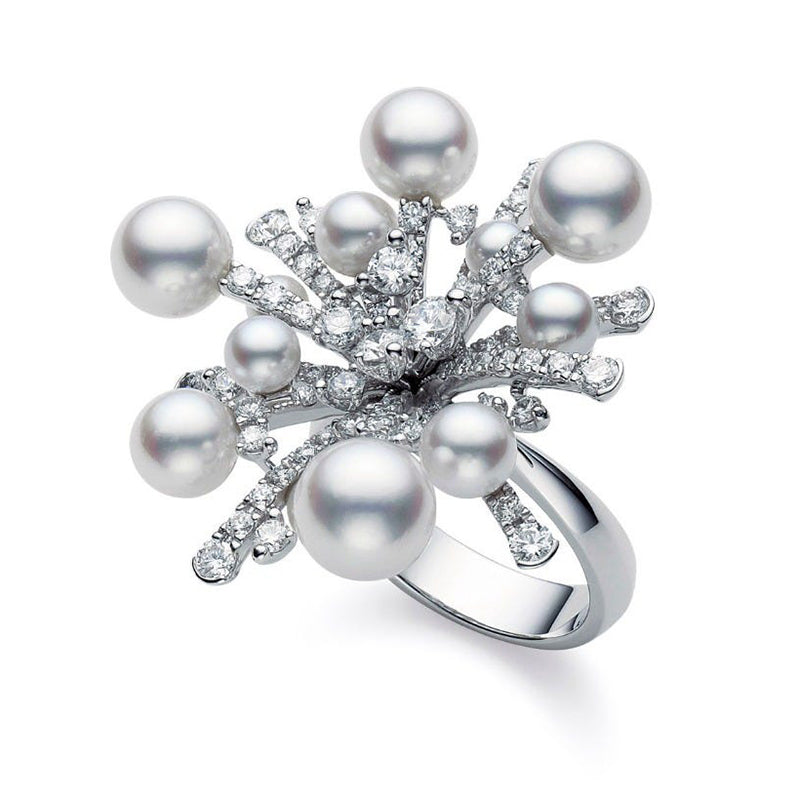 Pure Inspiration: Japanese Akoya Pearl and Diamond "Splash" Ring, 18K White Gold, Jewelry by Mikimoto