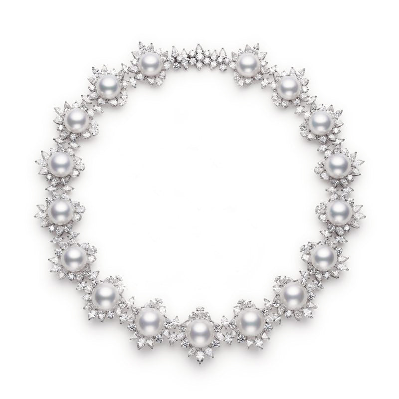 Mikimoto White South Sea Pearl and Diamond Wreath Necklace