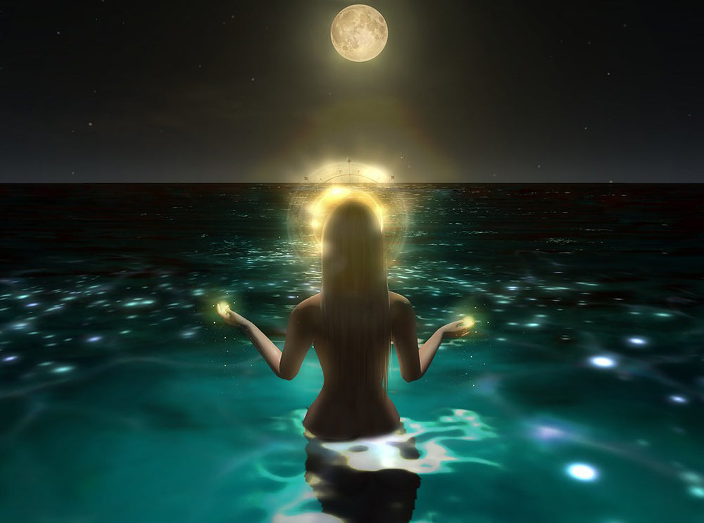 Legends of the Black Pearl: Moon Goddess Bathing in the Ocean