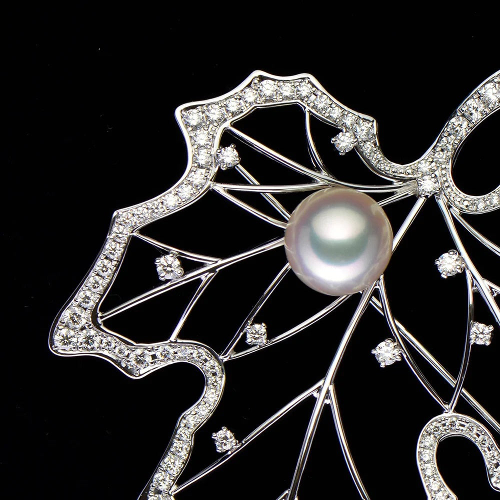 Pearl and Diamond Maple Leaf Brooch