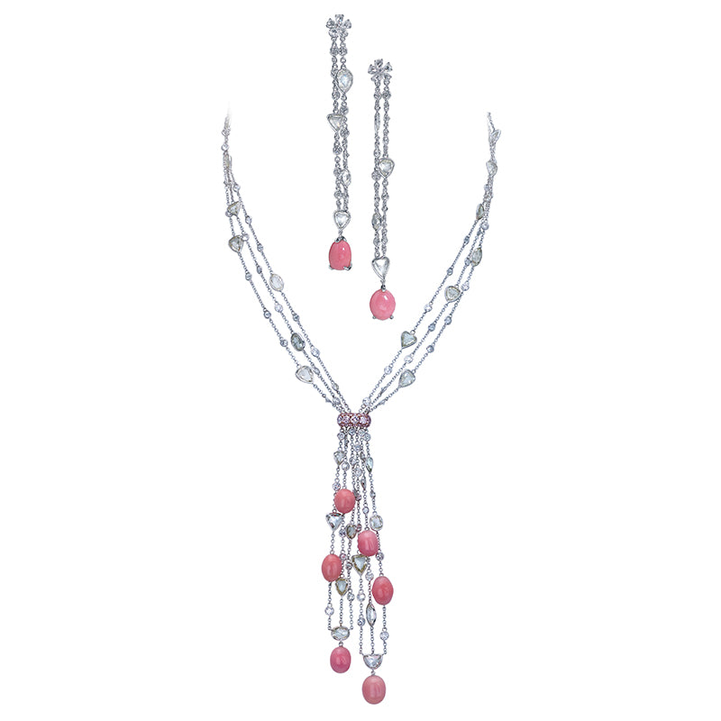 Pure Inspiration: Pink Conch Pearl, Diamond and Pink Diamond Pearl Necklace and Earring Set, 61.76cts Conch Pearls, 46.16cttw approx., 18K Gold - Pearls by Moussaieff