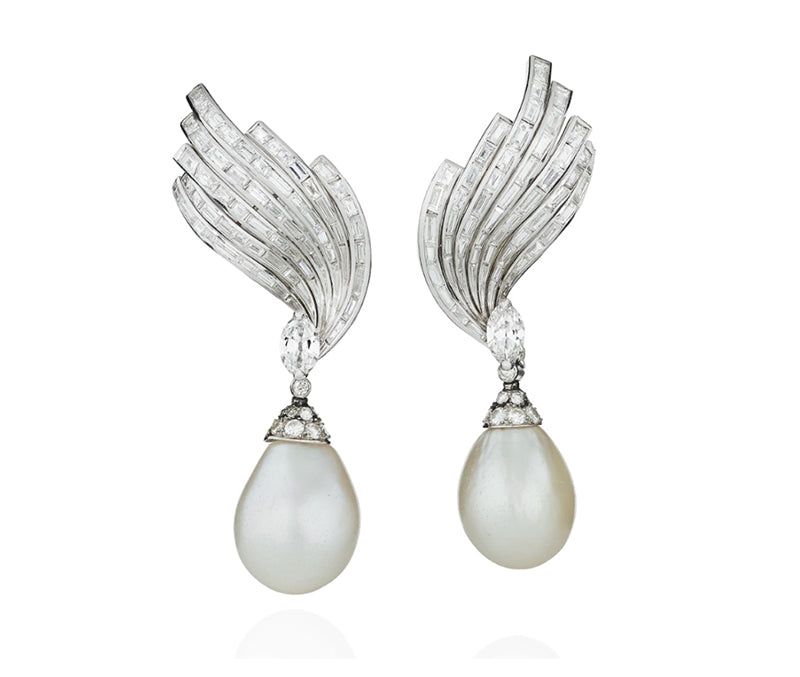 Pearl Jewelry Auctions 2023: Natural Pearl and Diamond Earrings Sterle