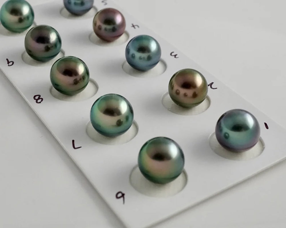 Black Tahitian Pearls Showing Peacock, Blue-Green and Green Overtones