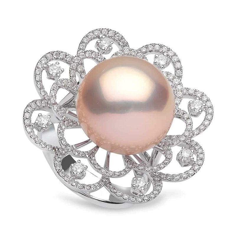 "Radiant Orchid" Blush Pink Edison Freshwater Pearl and Diamond Ring, 14.0-15.0mm by Yoko London