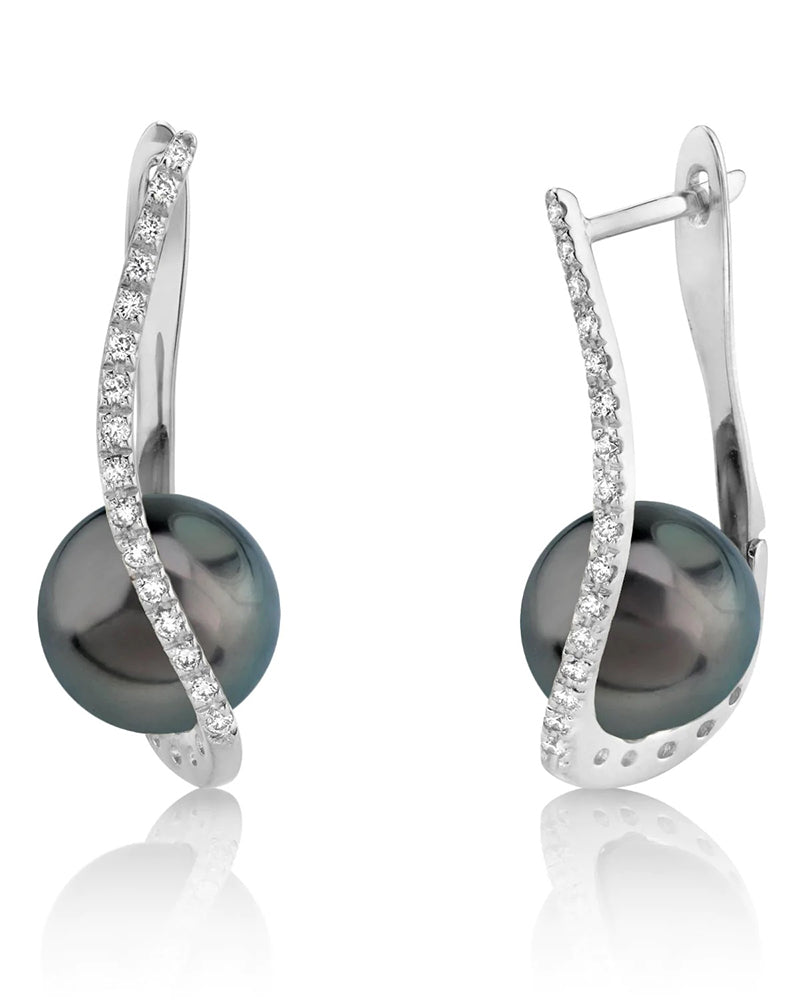 Tahitian Pearl and Diamond Eliza Hoop Earrings