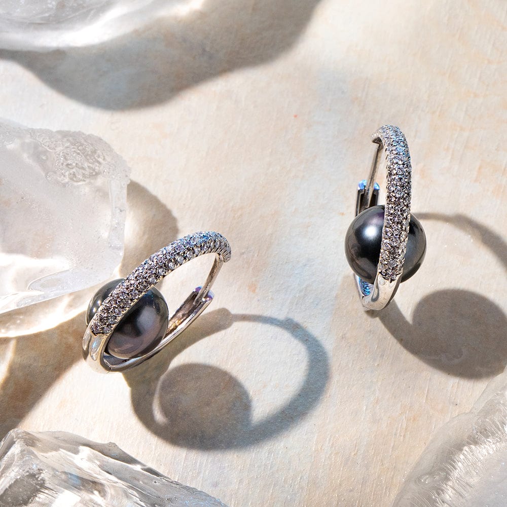 Tahitian Pearl and Diamond Hoop Earrings