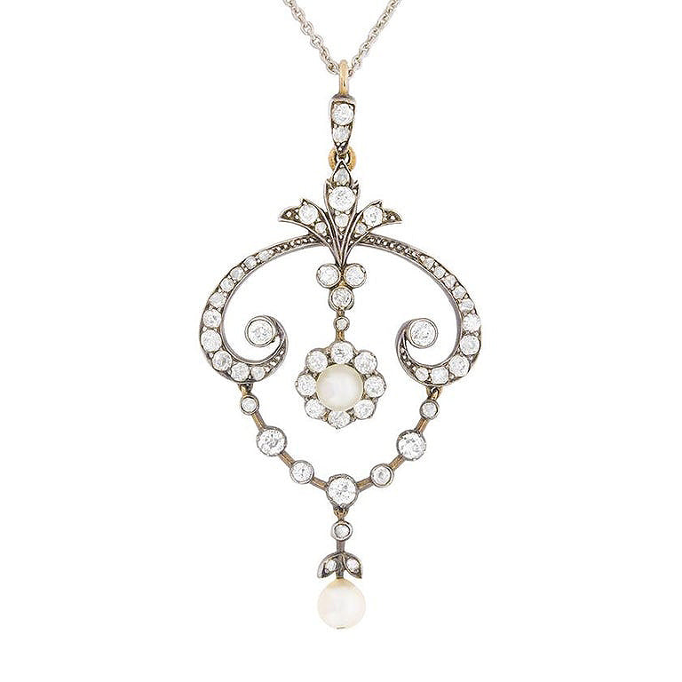 Victorian Seed Pearl and Diamond Pendant