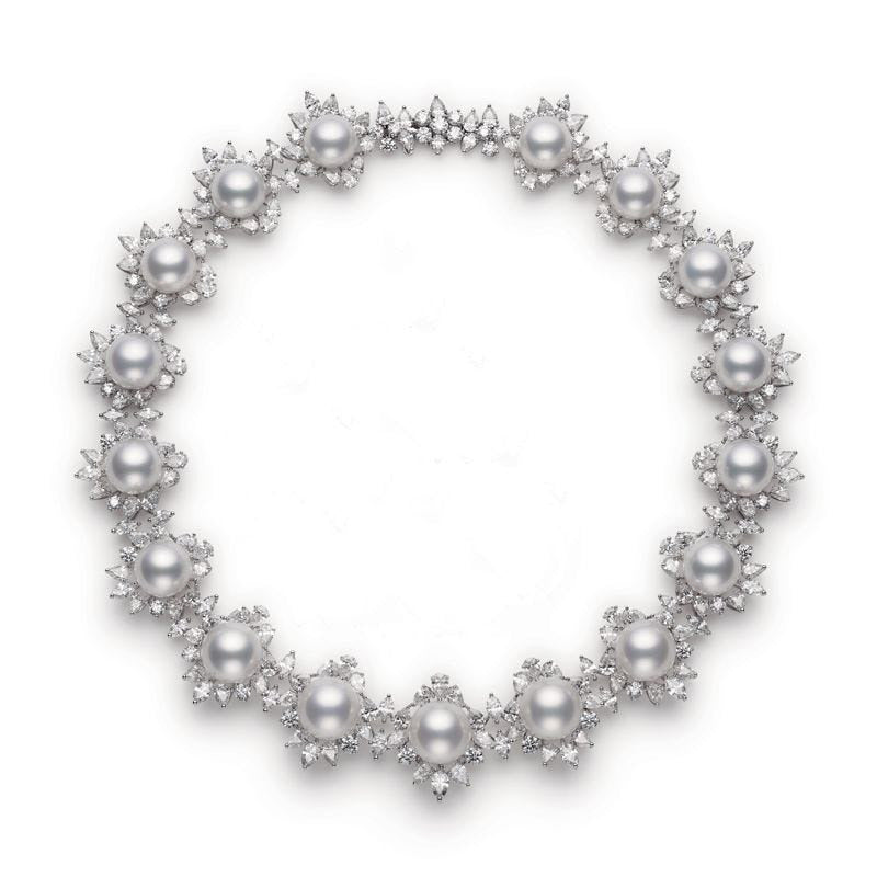 White South Sea Pearl and Diamond Wreath Necklace Mikimoto