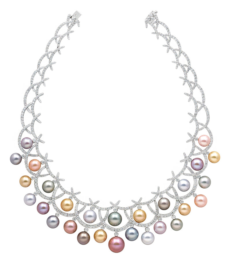 Pure Inspiration: White South Sea, Golden South Sea, Tahitian and Freshwater Pearl and Diamond "Carnevale" Necklace, 10.0-15.0mm, 17.61cttw, 18K Gold - Pearls by Yoko London