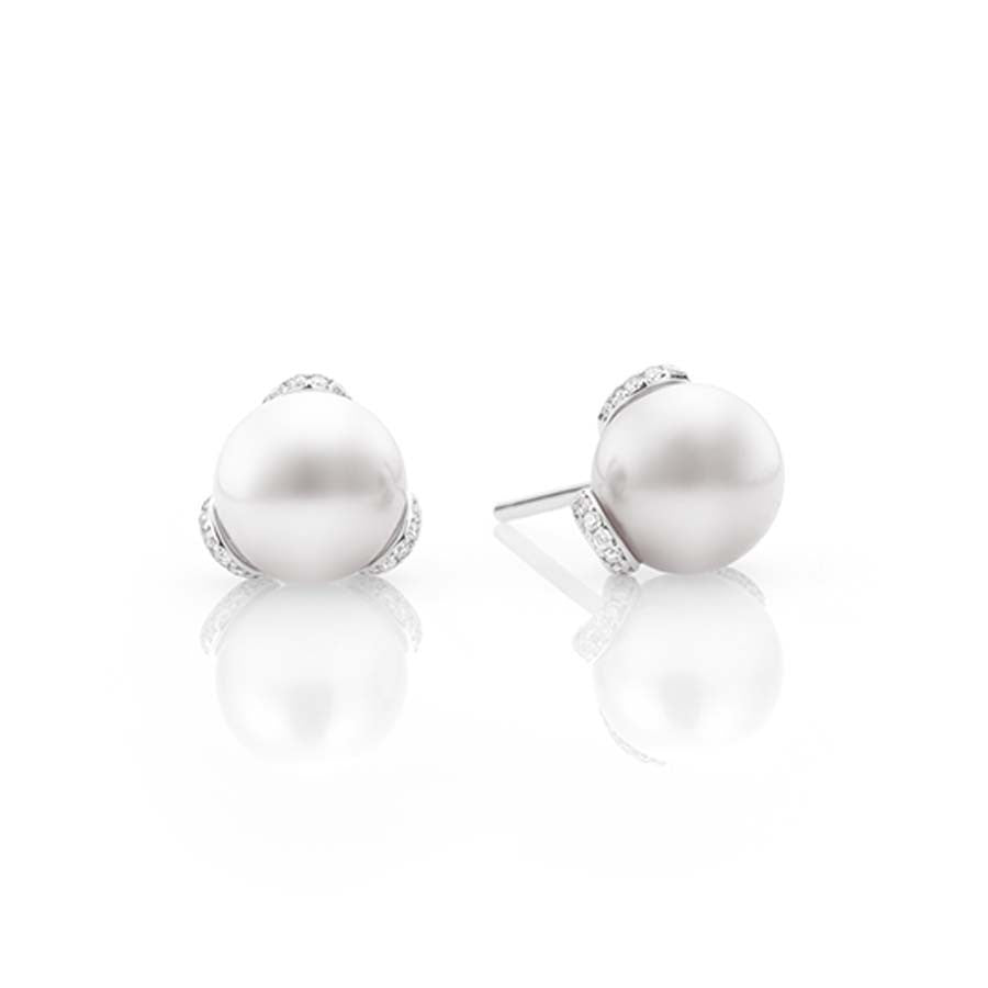 Mikimoto Embrace White South Sea Pearl Diamond Stud Earrings