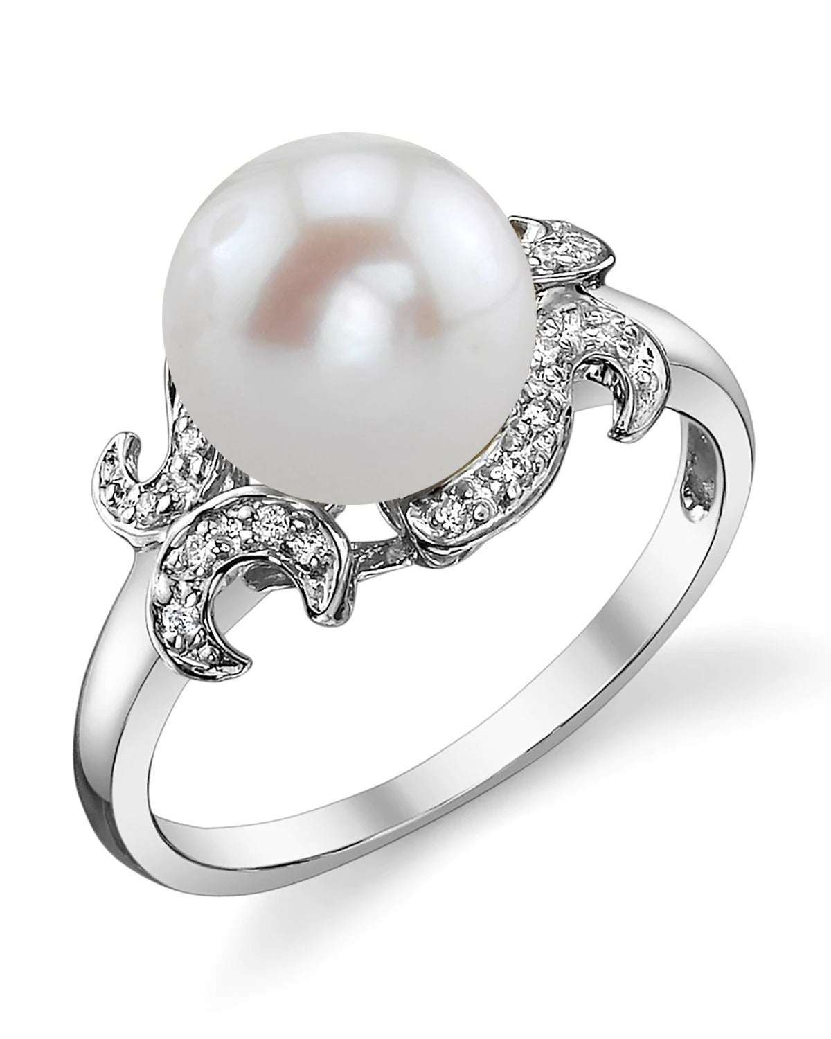 Top view photo of Freshwater Pearl & Diamond Crown Jewel Ring