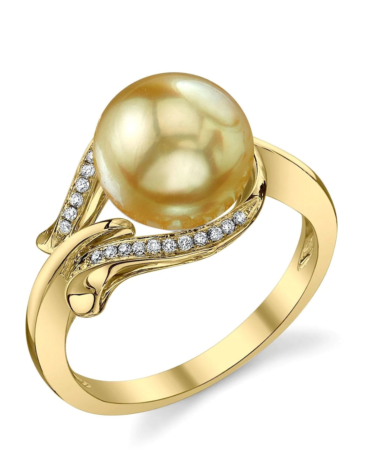 Spirit Diamond & Golden South Sea Pearl Engagement Ring detailed top view shot