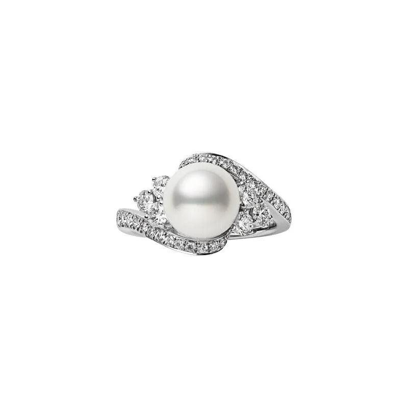 Details of Mikimoto's Diamond & Cultured Pearl Engagement Ring