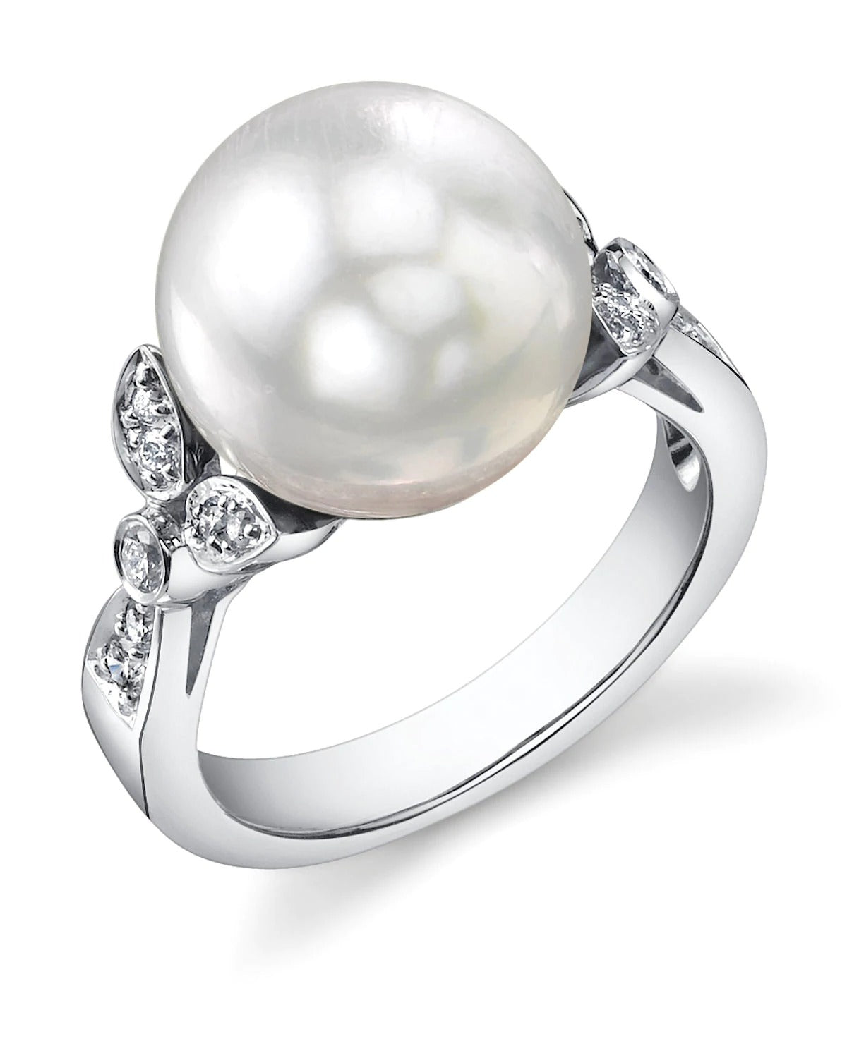 Closer look at White South Sea Pearl & Diamond Floret Engagement Ring