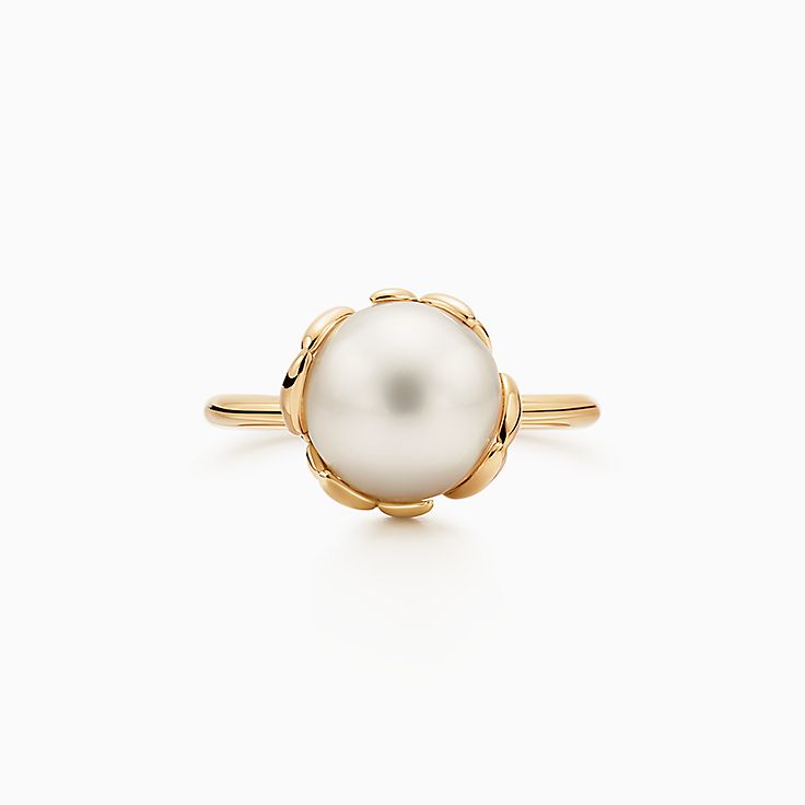 Top view of Olive Leaf Pearl Engagement Ring in 9.5-10mm