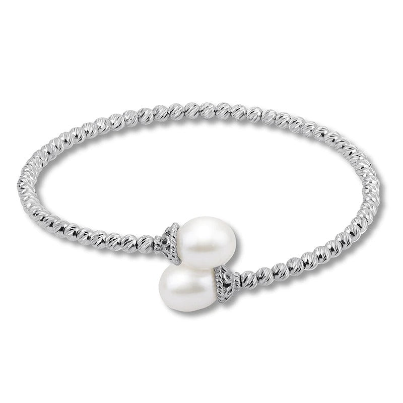 Cultured Pearl & Textured Bead Bangle Bracelet Sterling Silver from Kay