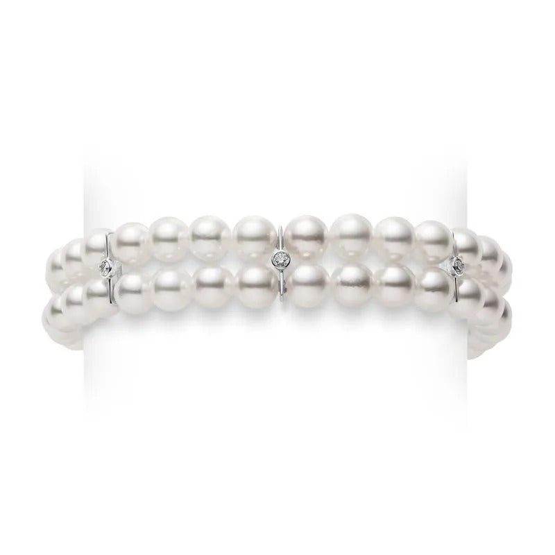 Akoya Cultured Pearl and Diamond Double Row Bracelet from Mikimoto
