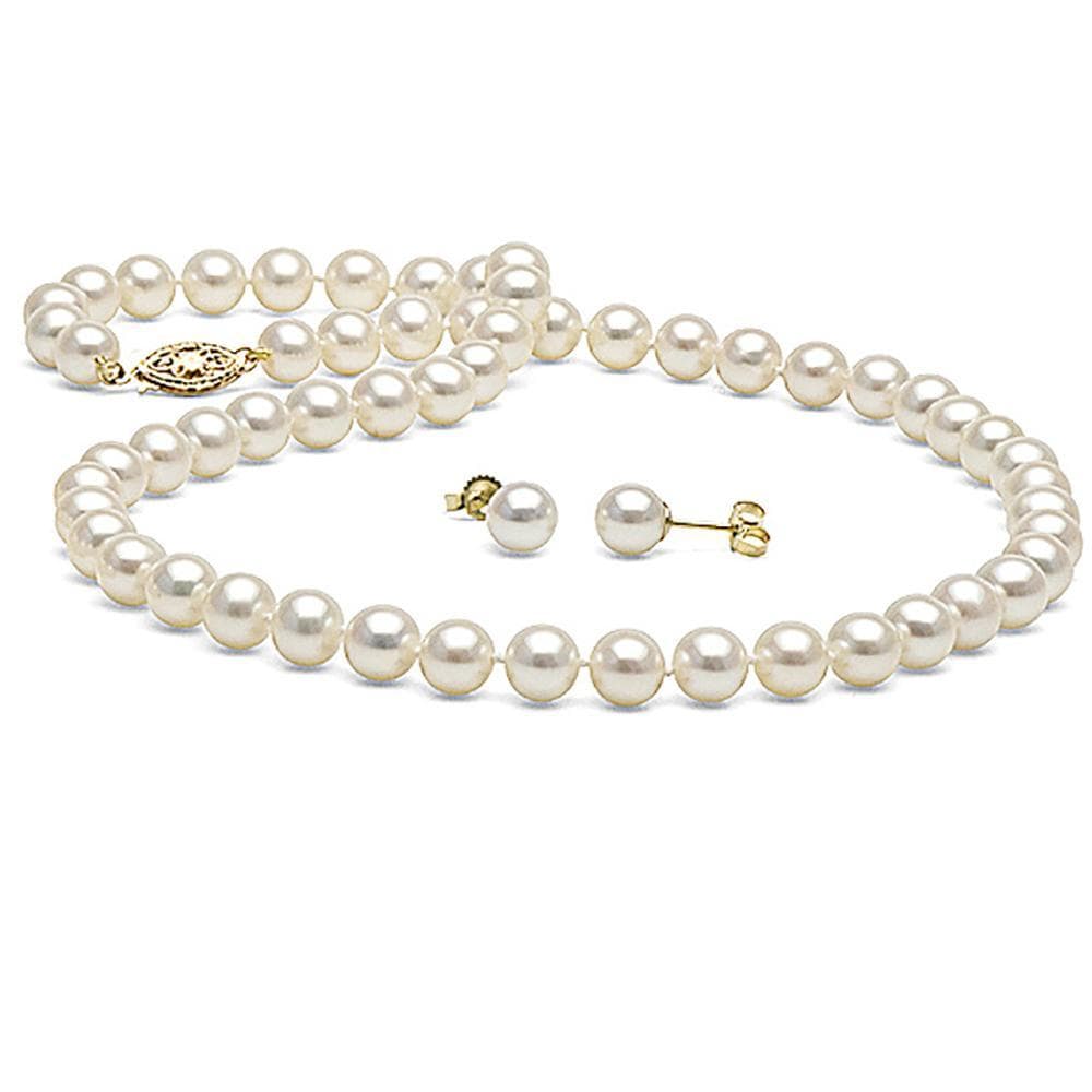 White Akoya Pearl and Diamond Cross Pendant and Earring Set, 7.0-7.5mm ...