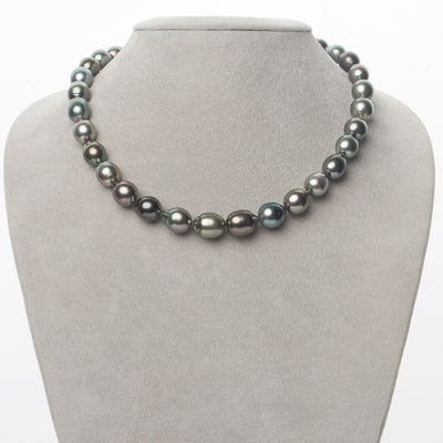 Multi-Color Peacock, Green, Blue-Green, Silver and Rose Smooth Drop Tahitian Pearl Necklace, 18-Inch, 8.7-10.5mm, AAA Quality
