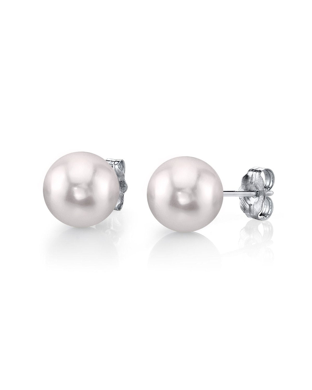 White Japanese Akoya Round Pearl Stud Earrings, 7.0-7.5mm - Pure ...