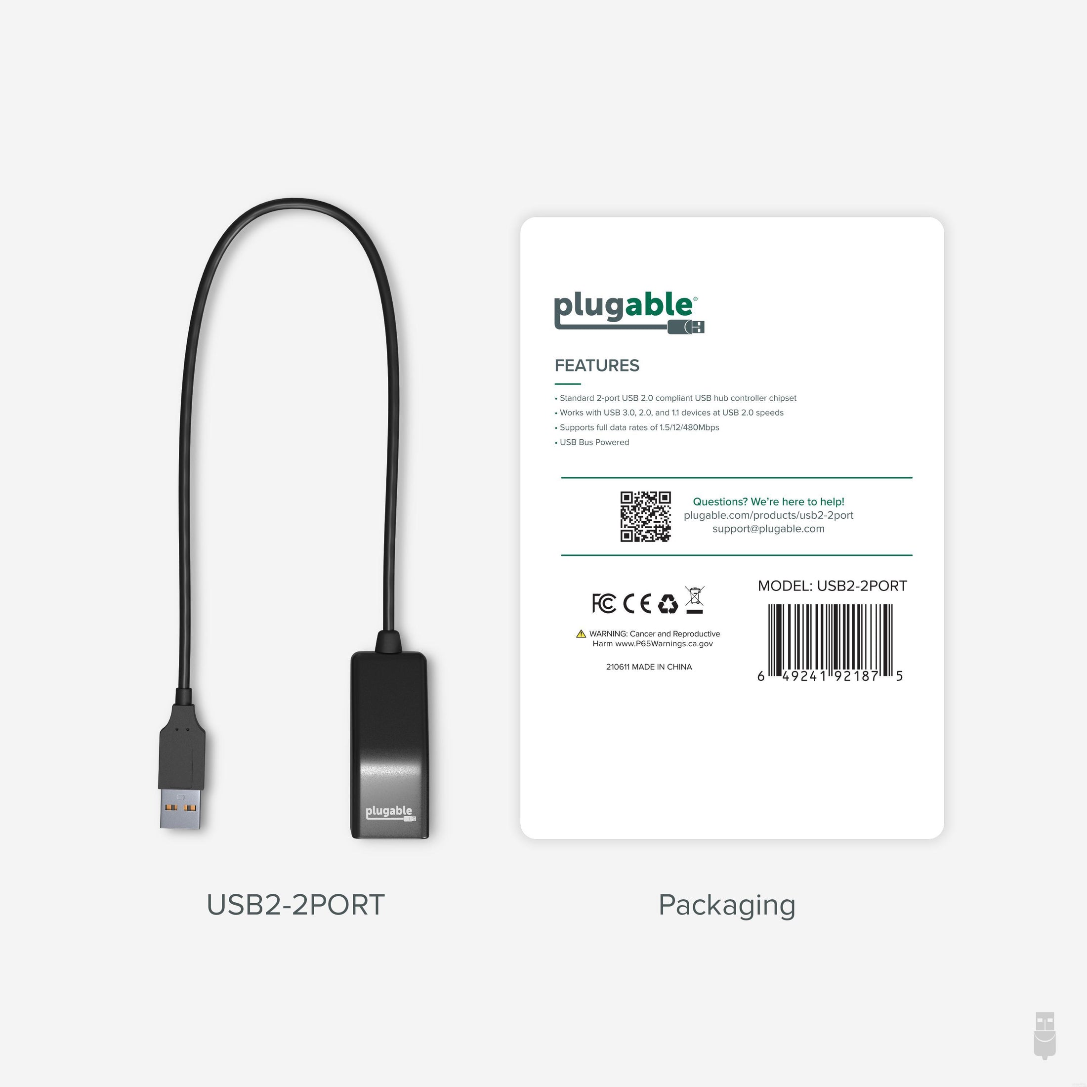 Slaapzaal auteursrechten Biscuit Plugable USB 2.0 2-Port Hub/Splitter – Plugable Technologies