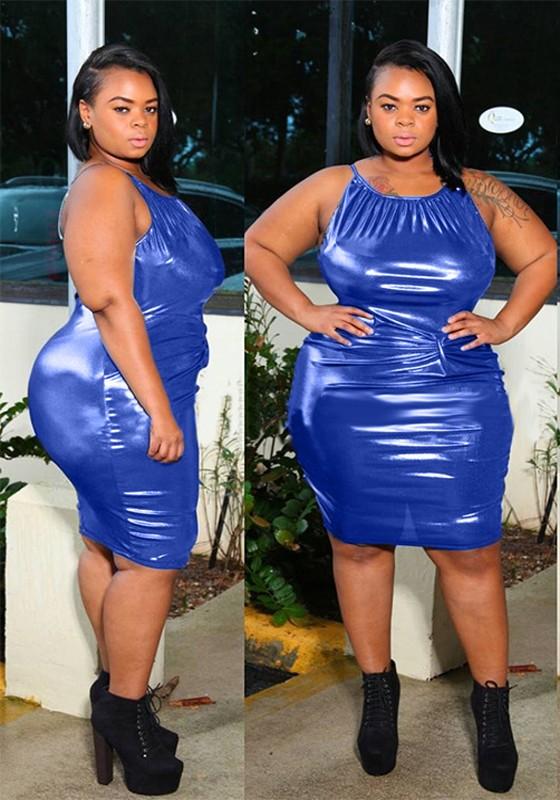 blue latex bodycon dress