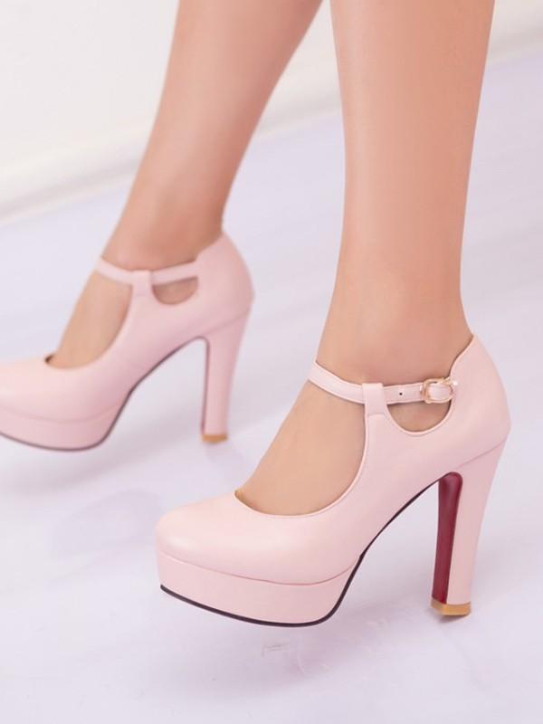 New Pink Round Toe Chunky Fashion High 