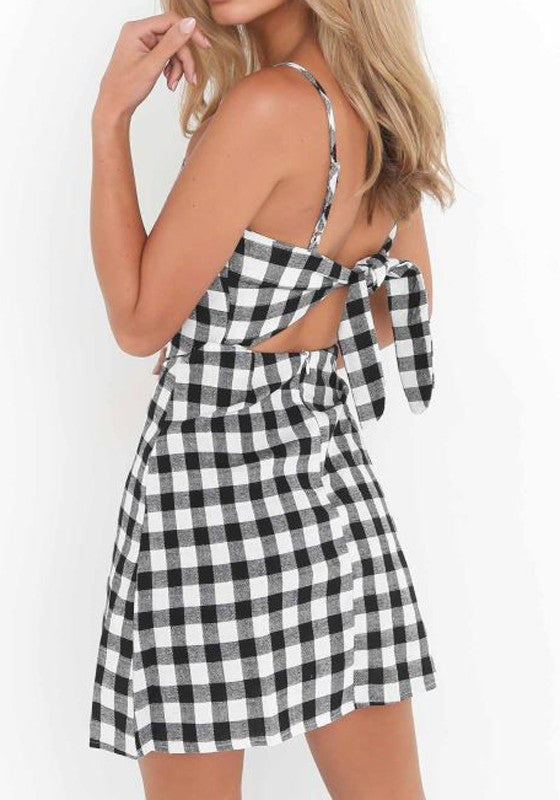 black and white plaid mini dress