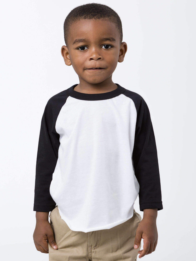 FF1053 - Toddler 3/4 Sleeve Poly Cotton Raglan Kids Los Angeles Apparel White/Black 2 