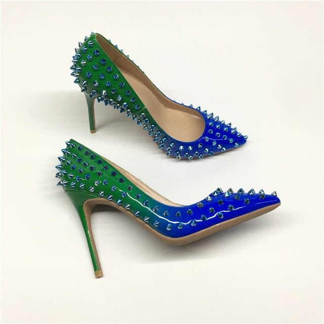Green and Blue Pumps Shoes Rivets Style 