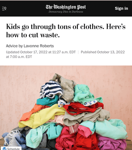 The Washington Post feature: How to Reduce Kids' Clothing Waste