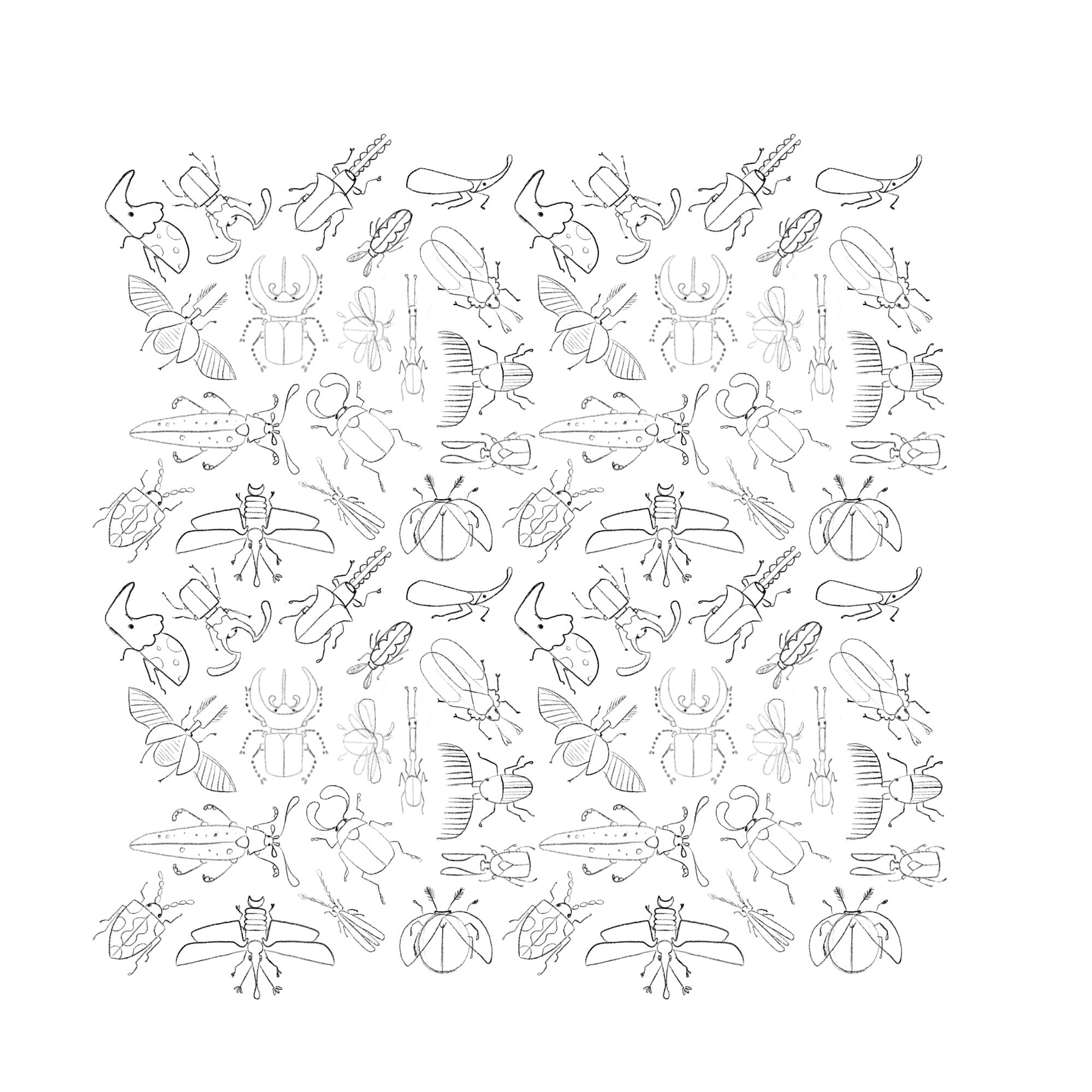 line drawing sketch of a repeating pattern of bugs