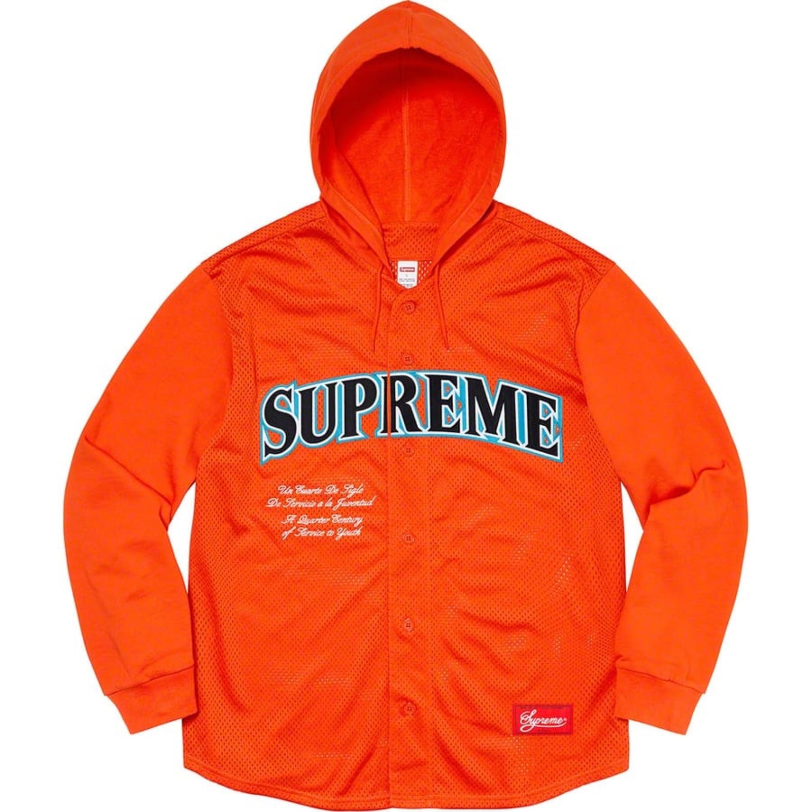 Supreme Mesh Hooded L/S Baseball Jersey Orange