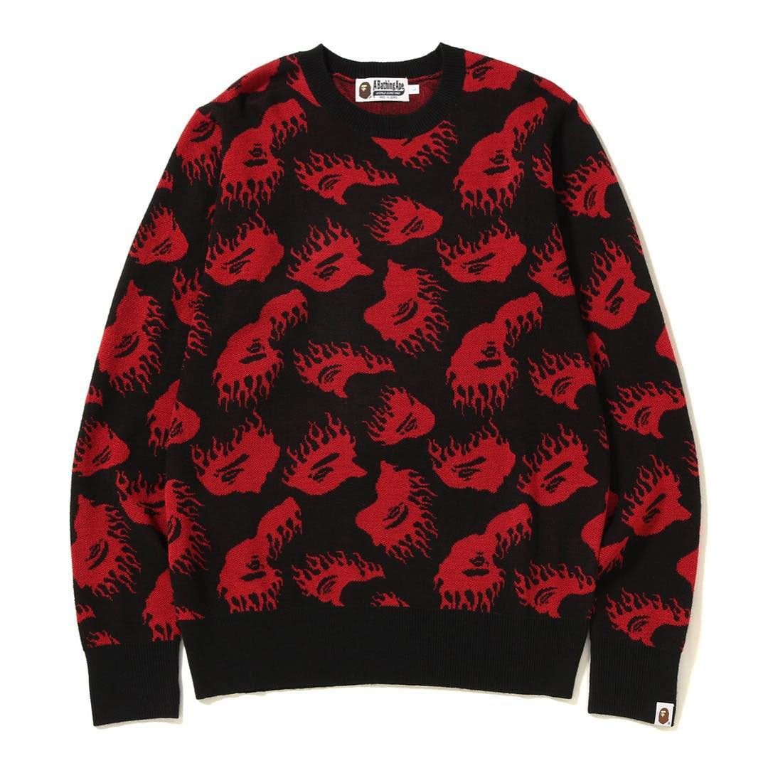 Bape Fire Pattern Knit Sweater Black/Red