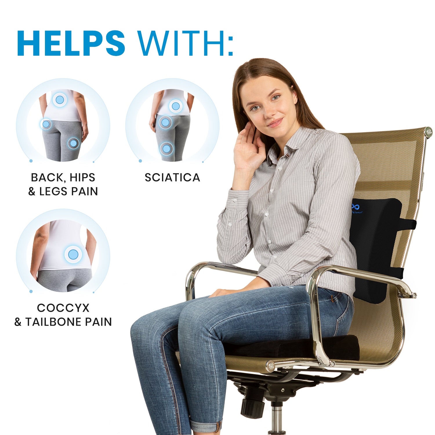 Everlasting Comfort Lumbar Support Pillow for Office Chair and Car Seat Cushion Wedge Cushion Bundle