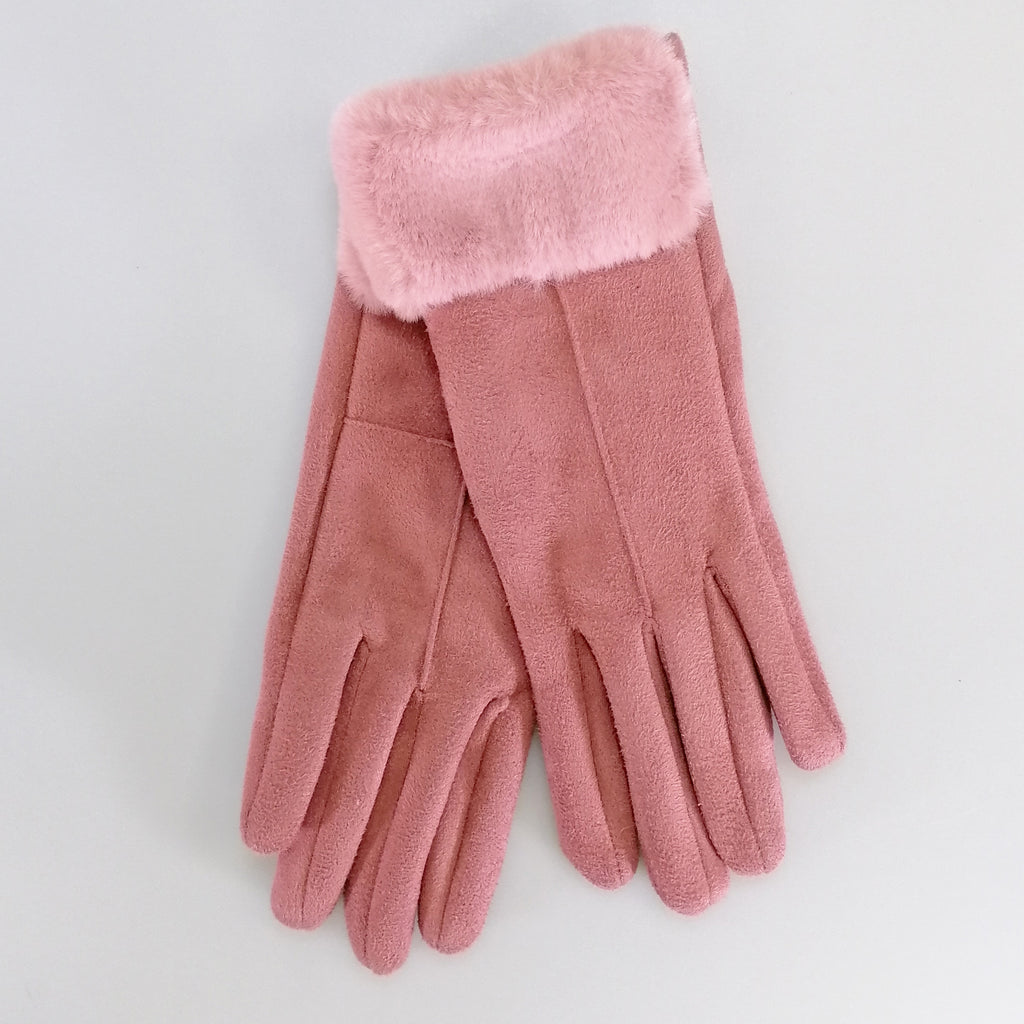 pink faux fur gloves