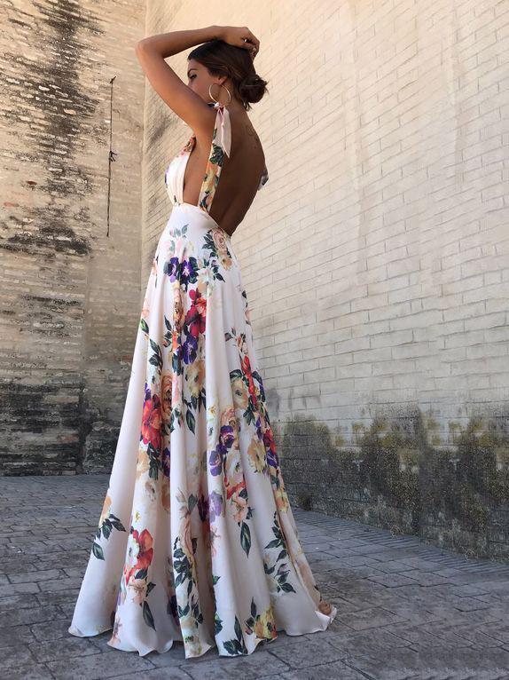 sexy new backless floral print maxi dress