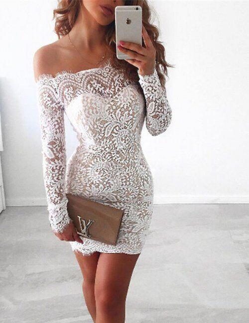 Off Shoulder Long Sleeve Lace Tight 
