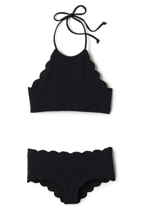 black scalloped bathing suit