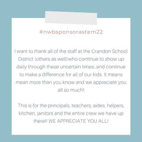 Thank you Crandon Staff for all you do. A note to Crandon School District through the Sponsor a Stem Promotion by North Wood Blooms LLC Wood Flower Florist