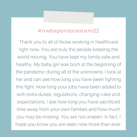 Thank you note to health care workers for sponsor a stem promotion by North Wood Blooms