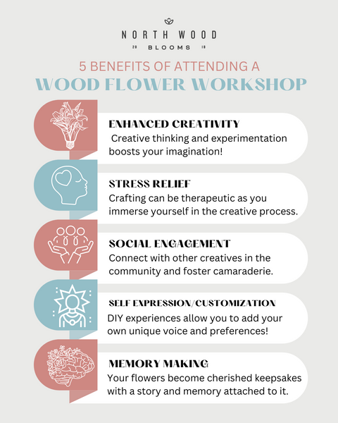 5 benefits of attending a wood flower workshop with North Wood Blooms LLC