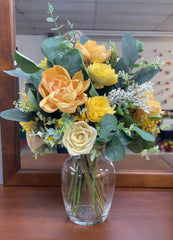 An example of a Breakaway Memorial Bouquet by North Wood Blooms made with Wood Flowers in Peach, Yellow and White