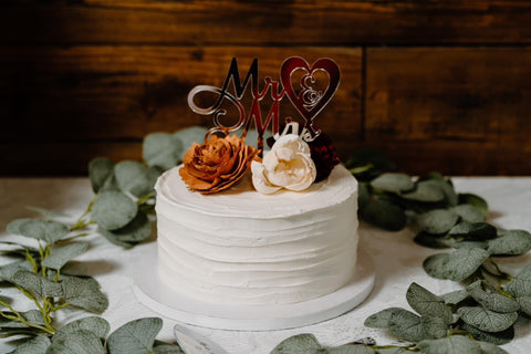 Wood Flower Cake Florals for Wedding by North Wood Blooms