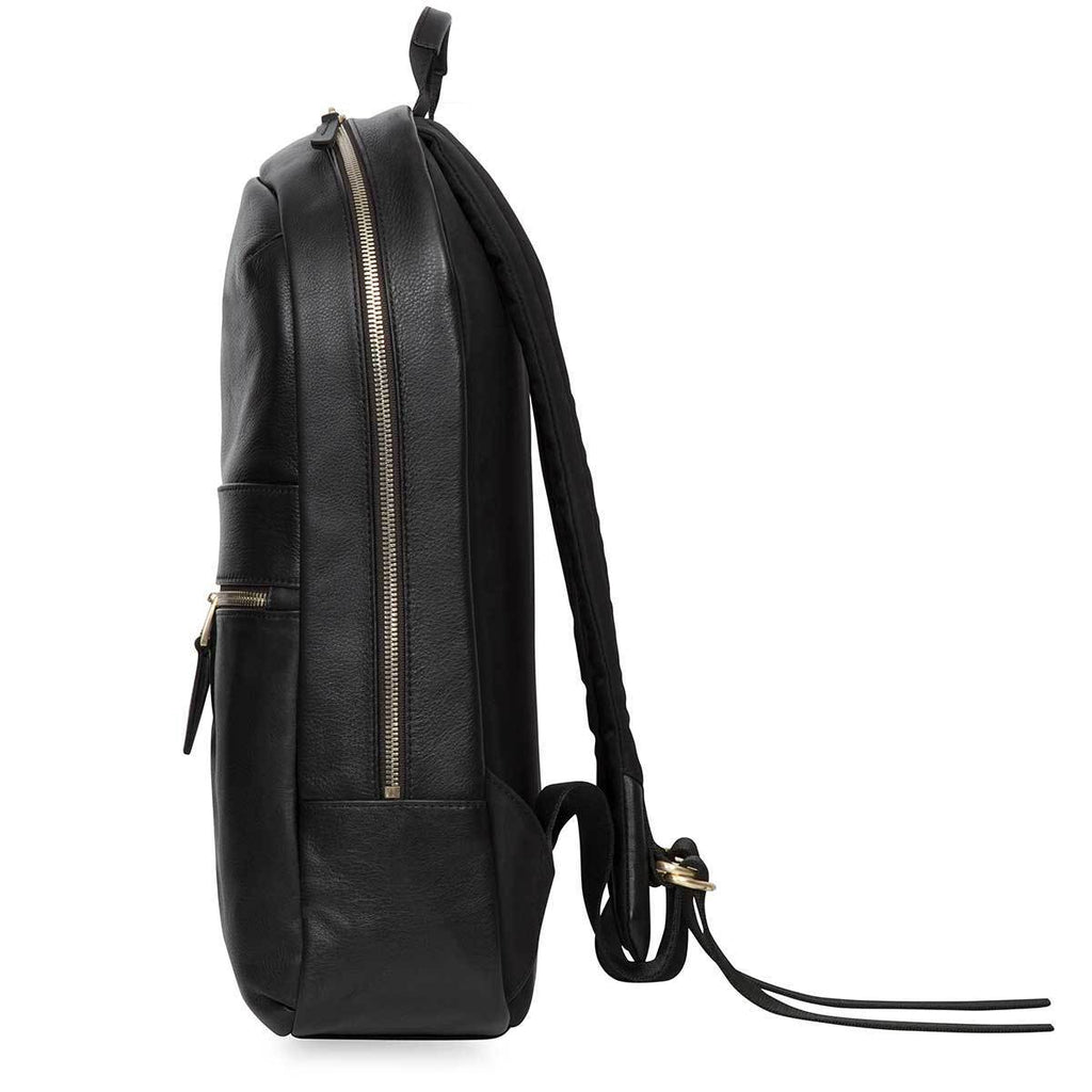 black and leather backpack