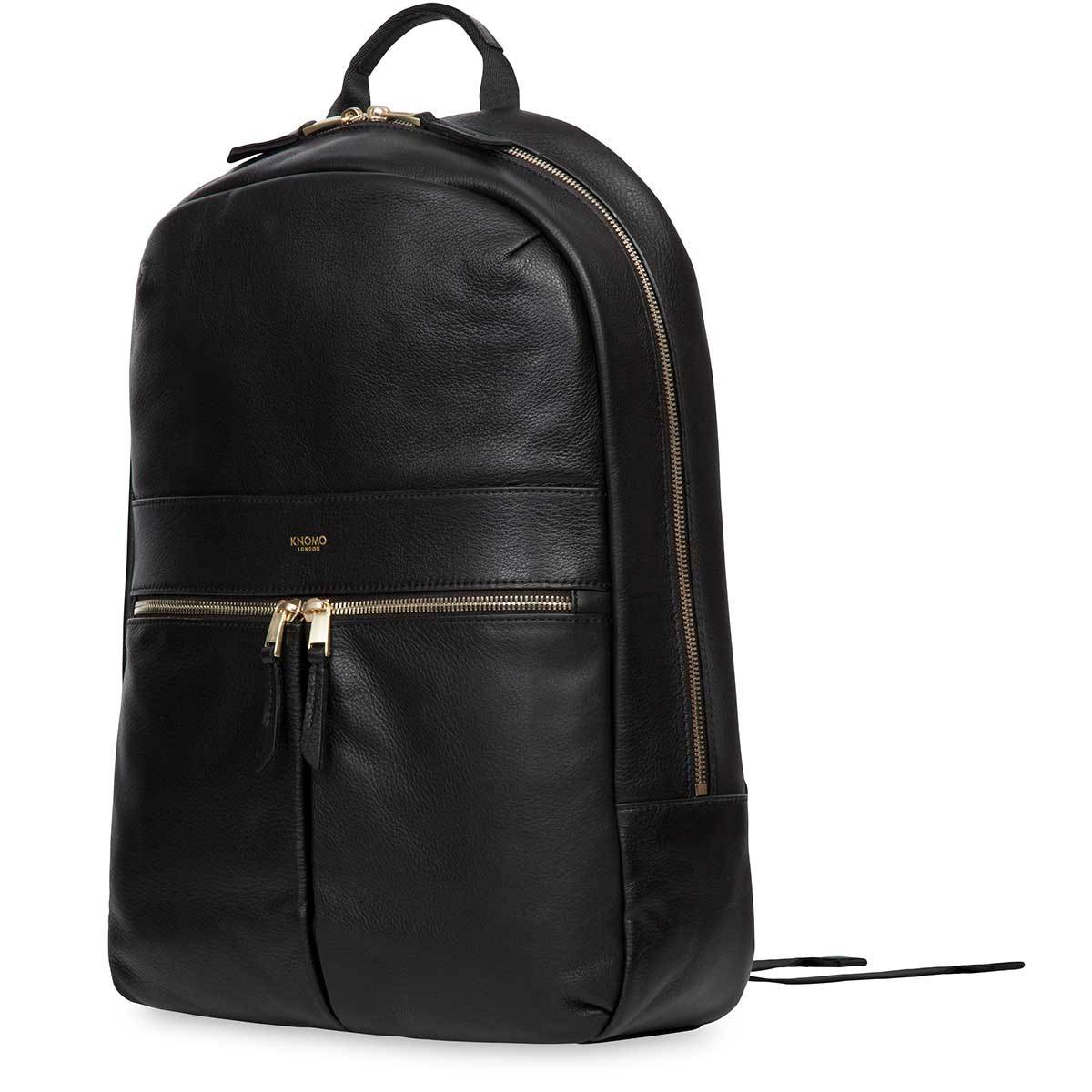 Beaux Leather Laptop Backpack - 14&quot; - Black / Gold Hardware | KNOMO
